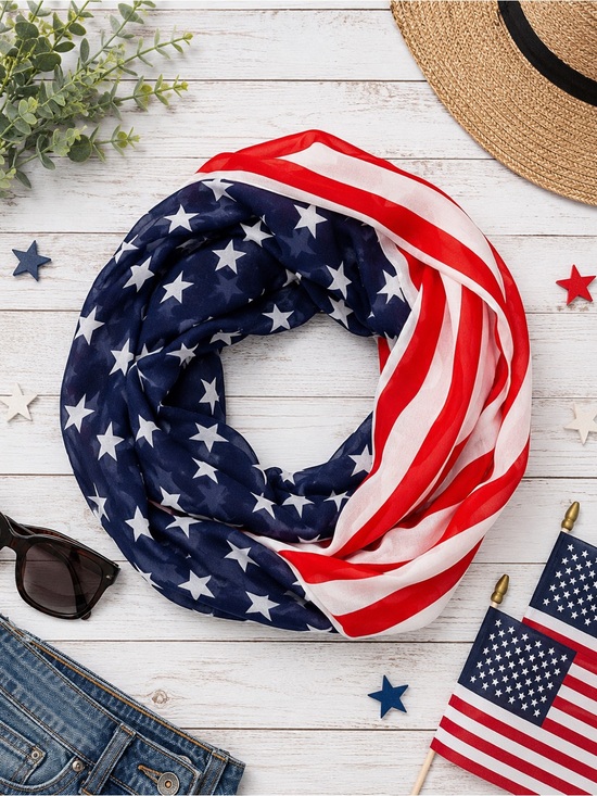 Bandwagon Accessories - American Flag Infinity Scarf Patriotic Stars & Stripes Lightweight Loop Scarf